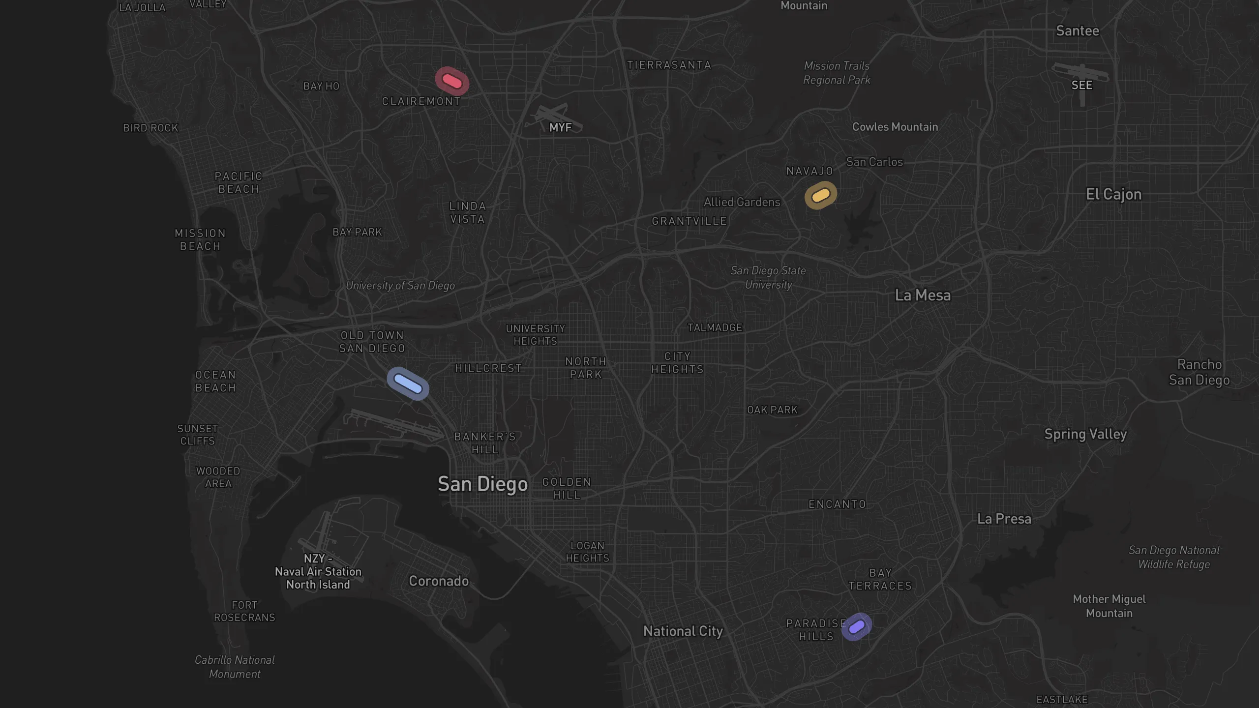 Map of street alignments in San Diego