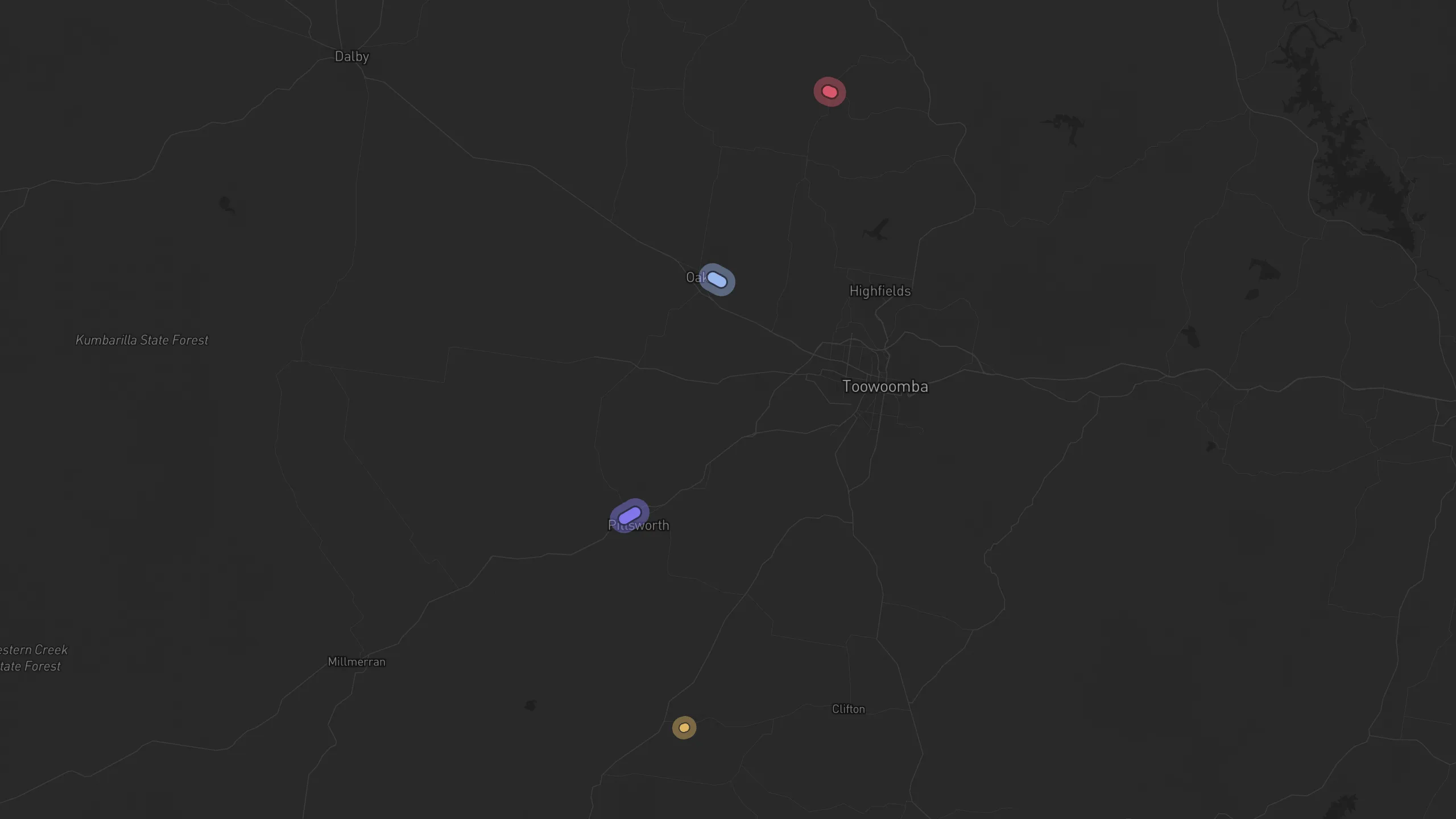 Map of street alignments in Toowoomba