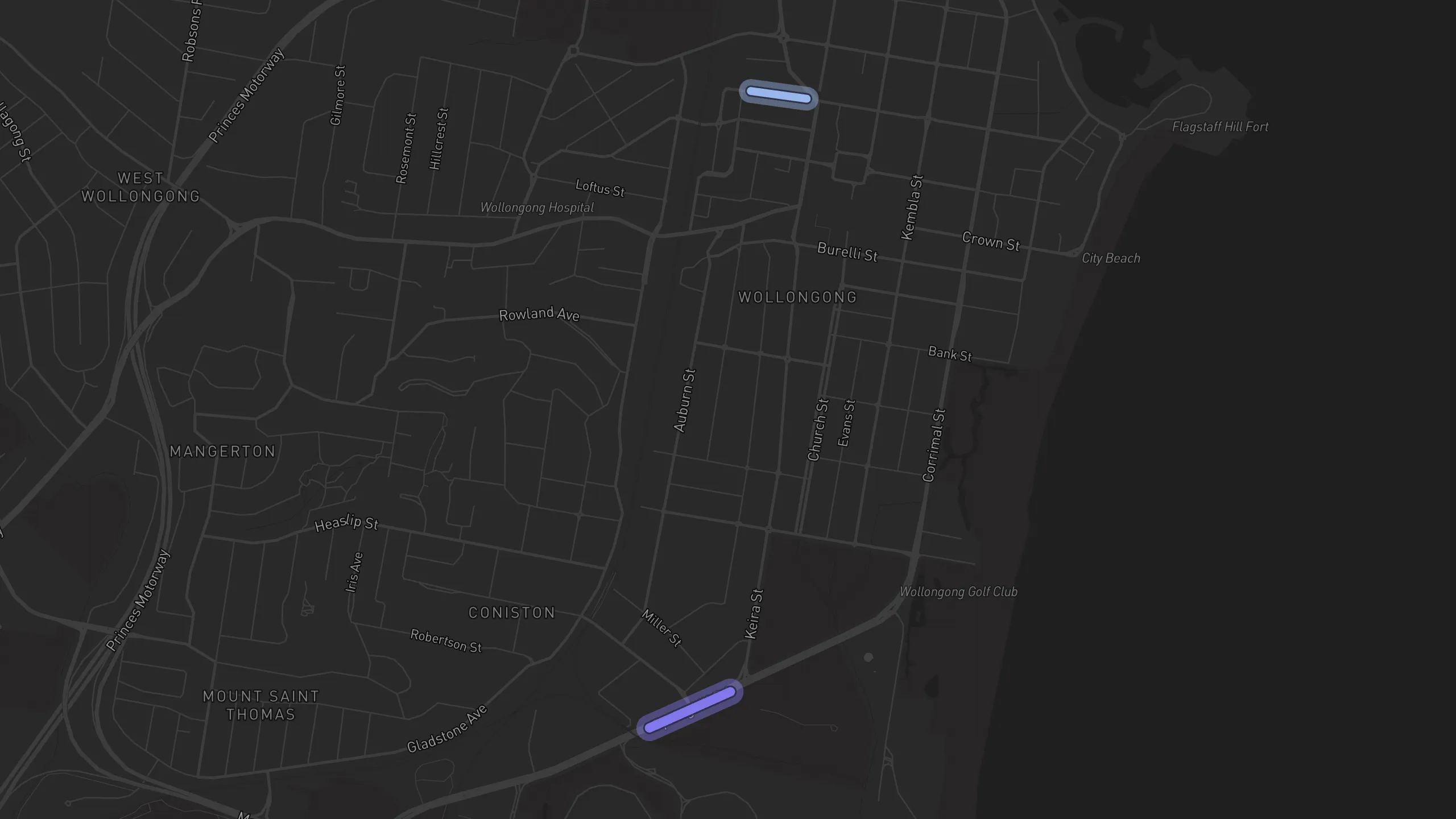 Map of street alignments in Wollongong